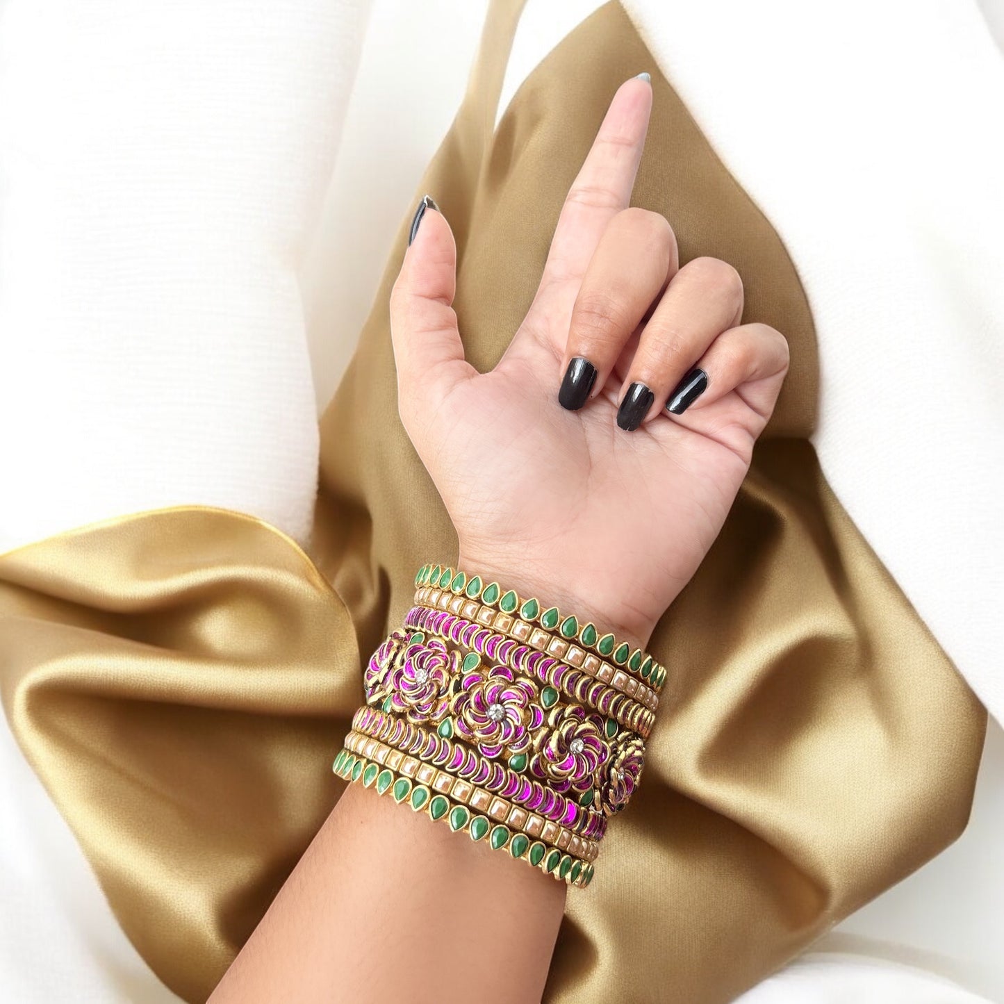 Silk Thread Kundan Stone Bangles  for Adult